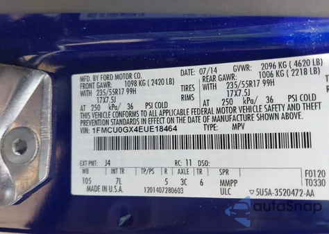 2014 Ford Escape Se из США, поврежденный, VIN 1FMCU0GX4EUE18464